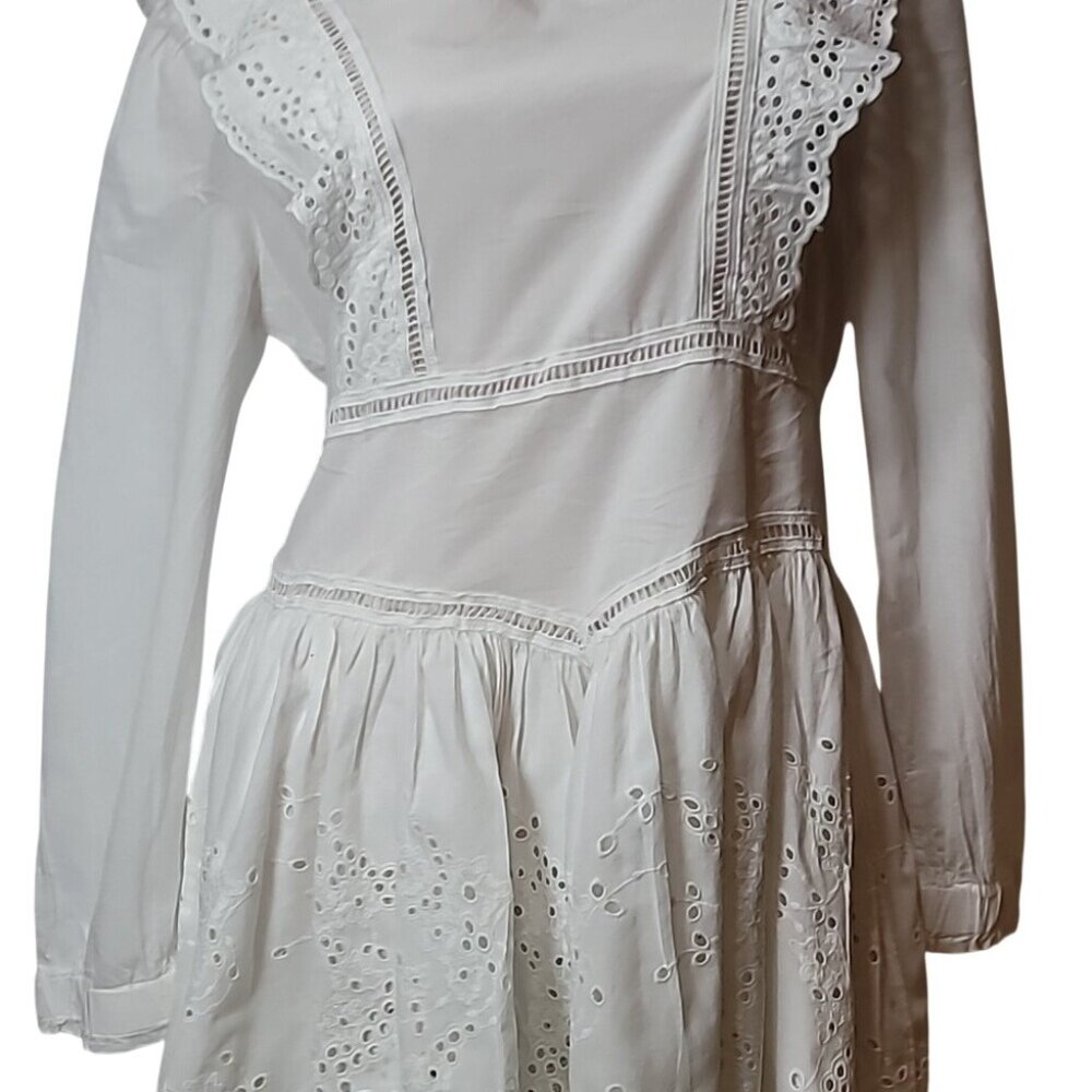 Allsaints Aislyn Broiderie White Ruffled Eyelet Dress 100% Cotton Lined EUC Worn - Picture 6 of 16